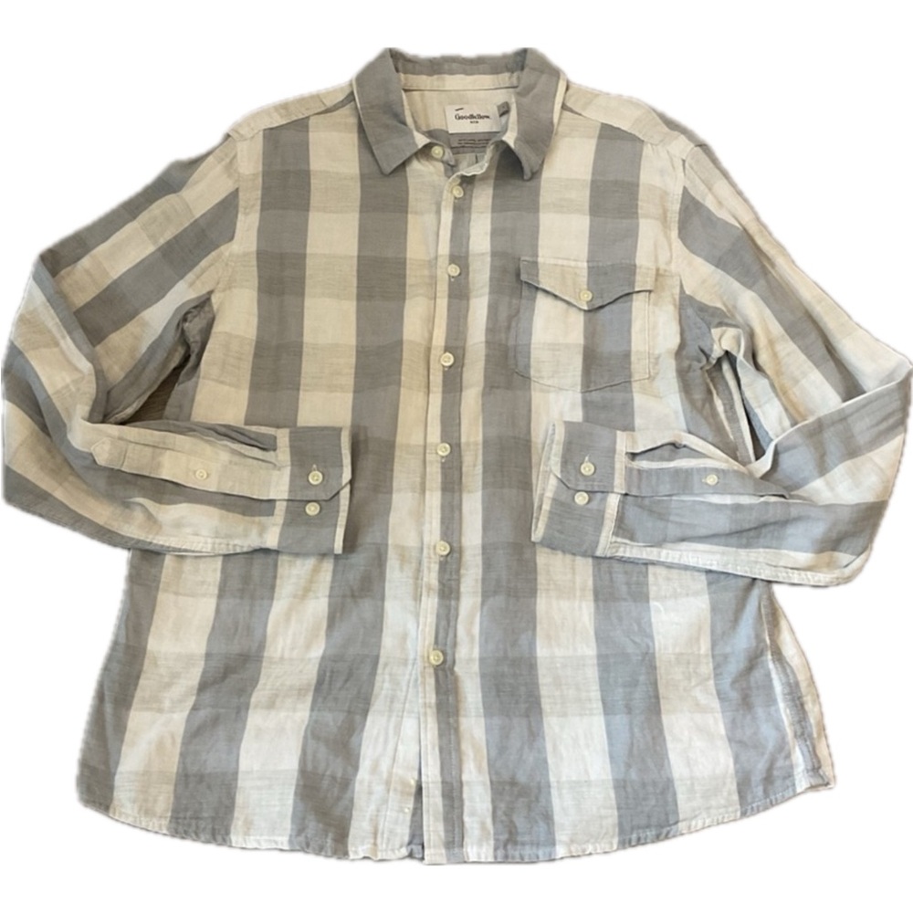 Goodfellow & CO Standard fit gray and white checkered button down shirt